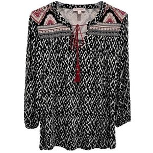 Women's cb Established 1962 Black/White/Red Boho Peasant Tassle Top Size M